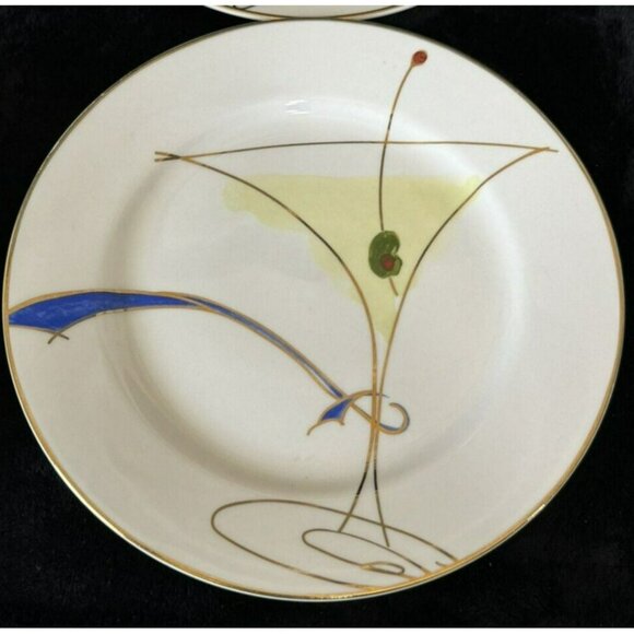 4 Pier One Martini Happy Hour Hors d'oeuvres Appetizer Canape Plate Gold Accents - Picture 4 of 8